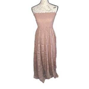 Wishlist Strapless Lace Maxi Dress Womens Size Small Beige Boho Smocked‎